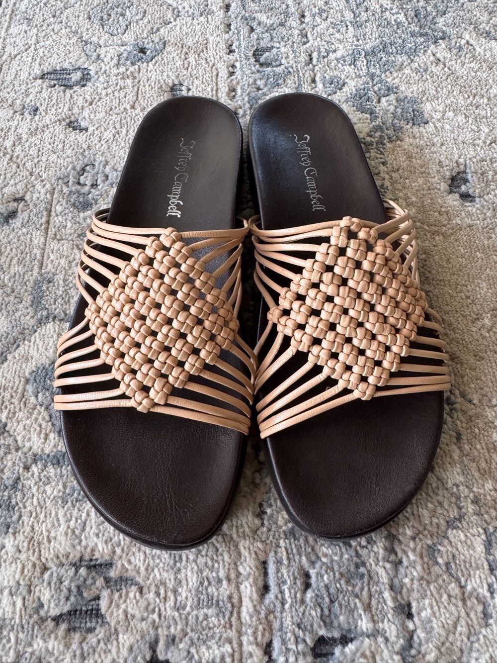 Jeffrey Campbell Women's Leather Woven Slide Sandals in Nude